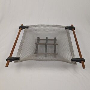 Santamarina Woven Basket Tray‎ Metal Mesh Bowl Wood Accent Home Decor Fruit